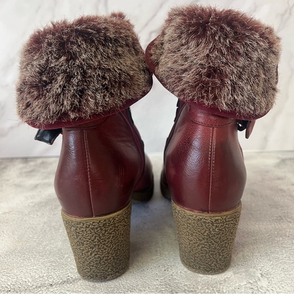 Luvshoe's Canada Red Block Heel Winter Ankle Booties - Picture 5 of 16